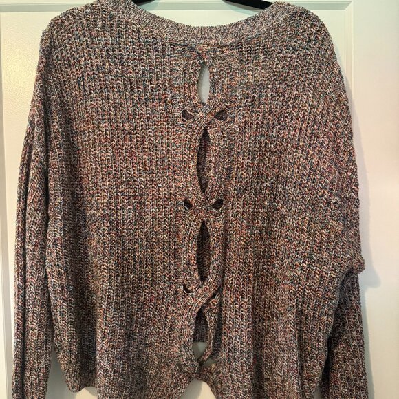 Express Rainbow threaded / Open back , off shoulder crop sweater - Picture 2 of 5